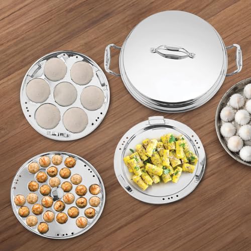 Bergner Argent Triply Multi-Kadai Set 6.1L - Stainless Steel, Induction Ready + Accessories & 5-Yr Warranty