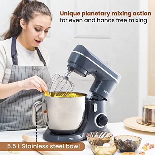 AGARO Elegant Stand Mixer, 1400W with 5.5L SS Bowl, 10 Speed Settings, Pulse Function, 100% Copper Motor, Includes Whisker, Beater, Dough Hook, Dark Grey