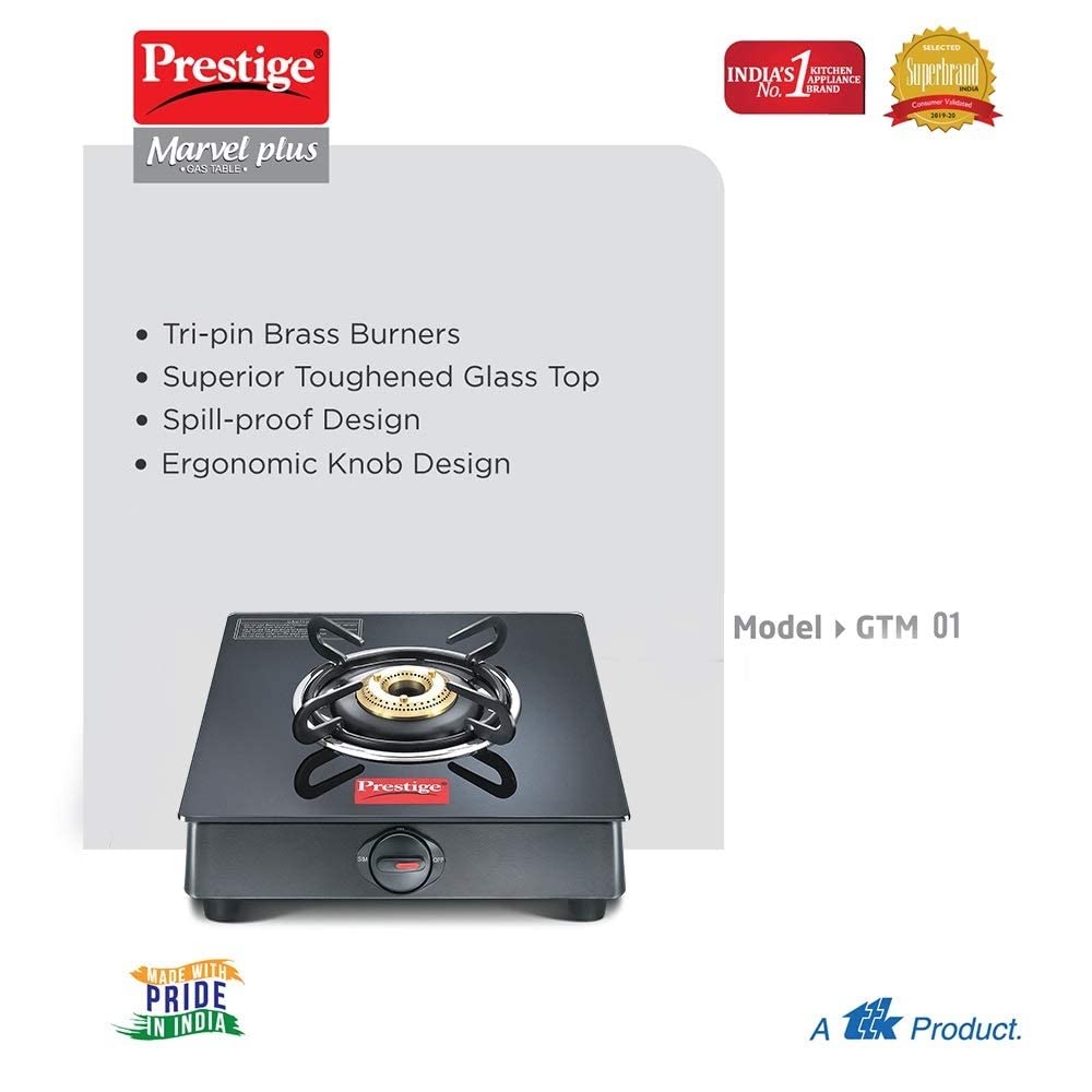 Prestige Marvel Plus Glass 1 Burner Gas Stove (Black) (ISI Approved) - KITCHEN MART