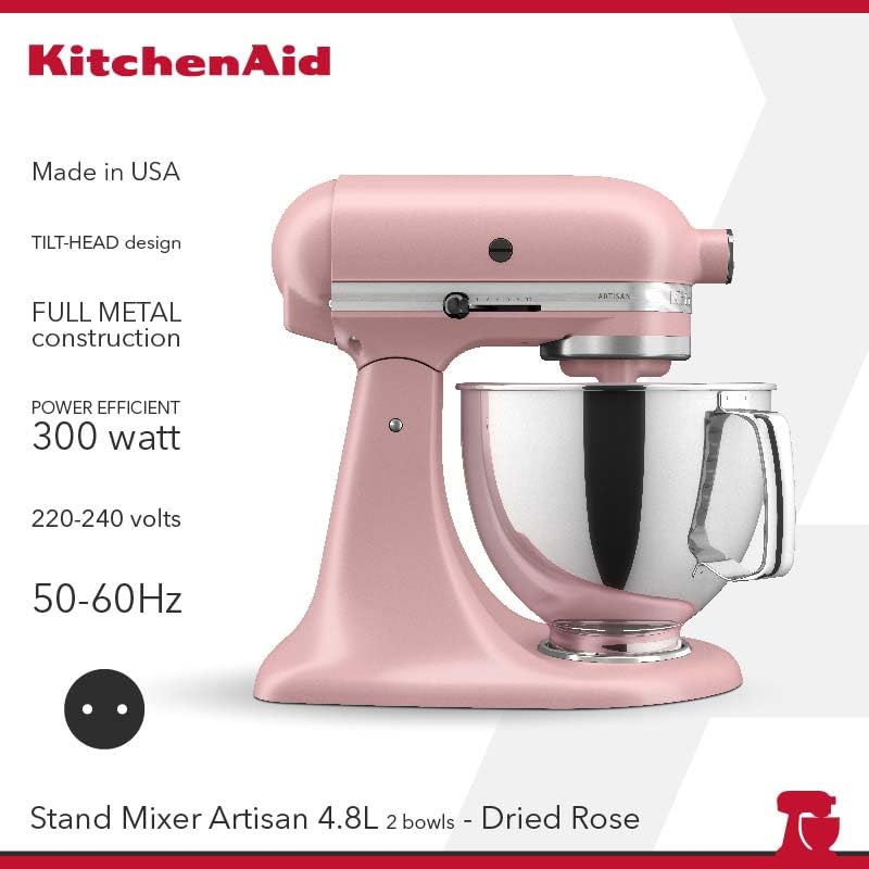 KitchenAid Artisan Series 5KSM150PSDDR 300-Watt Tilt-Head Stand Mixer, 4.8 Litre - Dried Rose