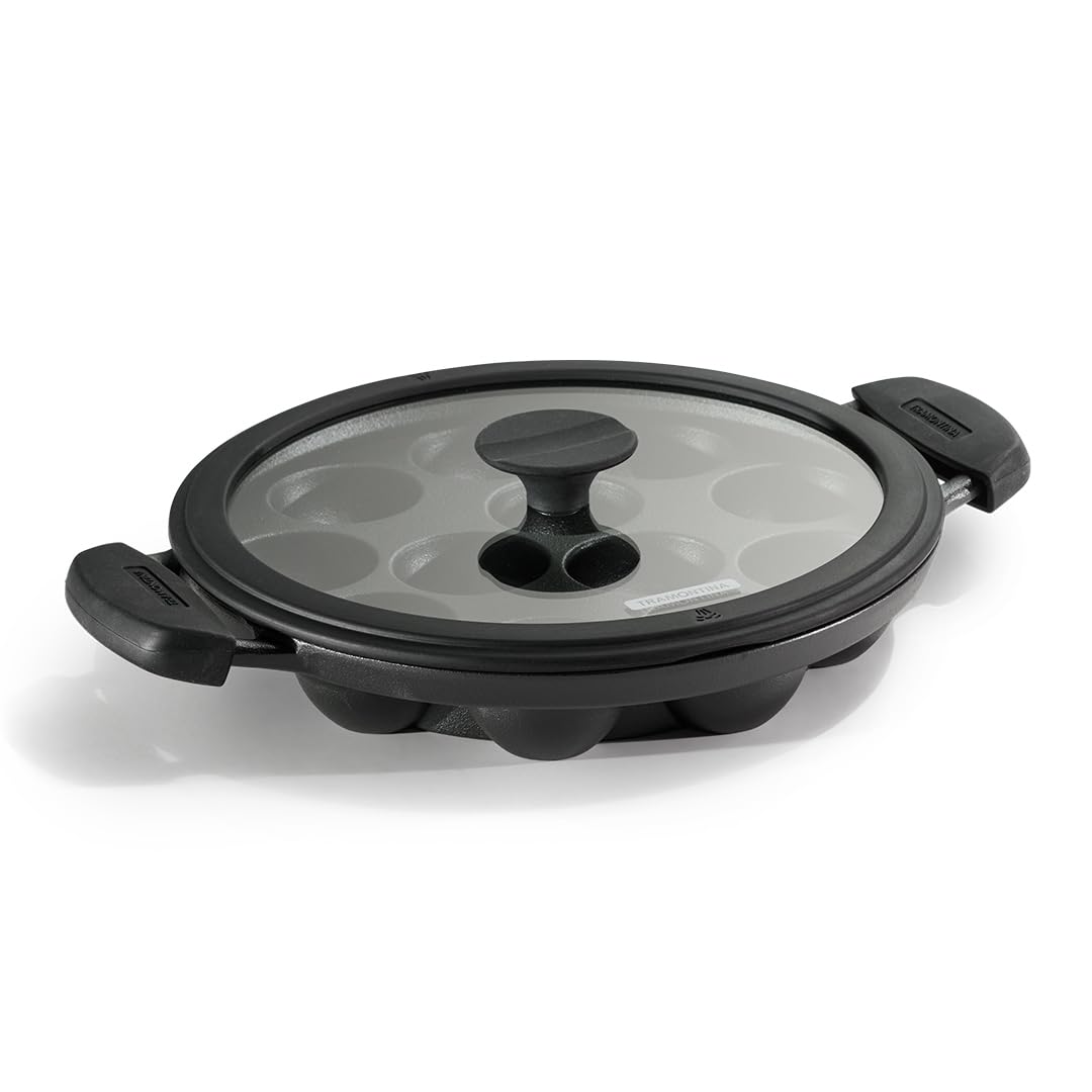 Tramontina cast iron paniyaram pan 12 pits with glass lid