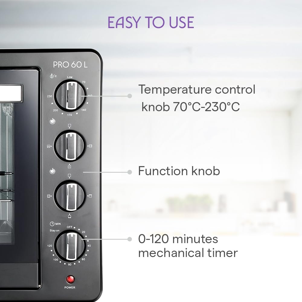 Borosil 60L Black Pro OTG with motorized rotisserie system