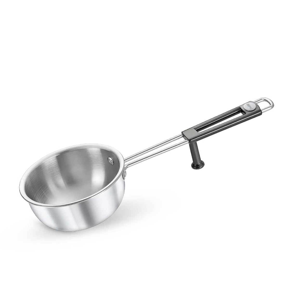 Prestige 13cm tri-ply stainless steel tadka pan with heat resistant handle