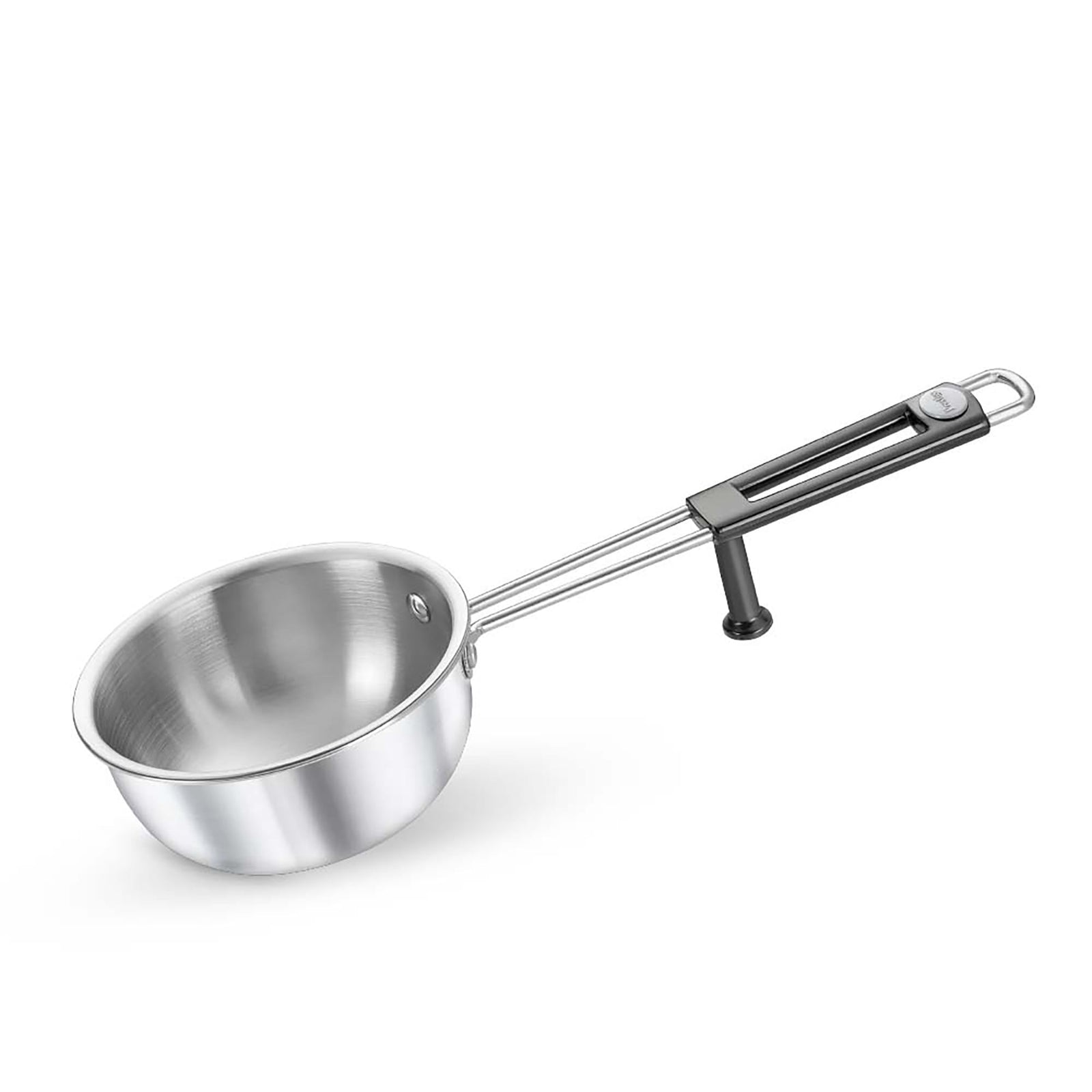 Prestige 13cm tri-ply stainless steel tadka pan with heat resistant handle