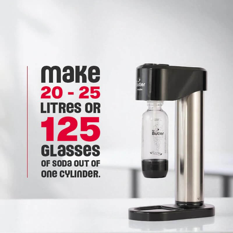 Complete Mr. Butler sodamaker kit with carbonation cylinder and reusable bottle system