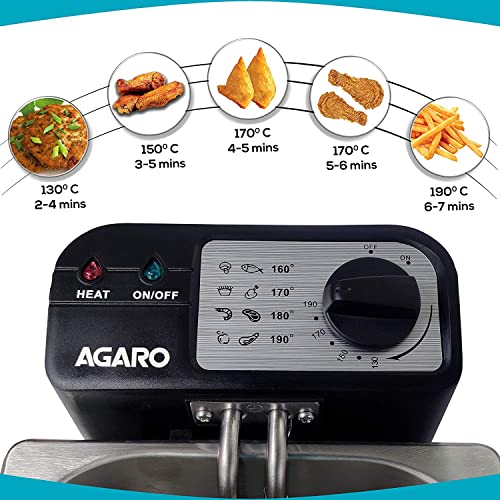 AGARO Marvel 1700-Watt Deep Fryer with 2-Litre Capacity & 3 Temperature Settings, Deep Fat Fryer (Silver)