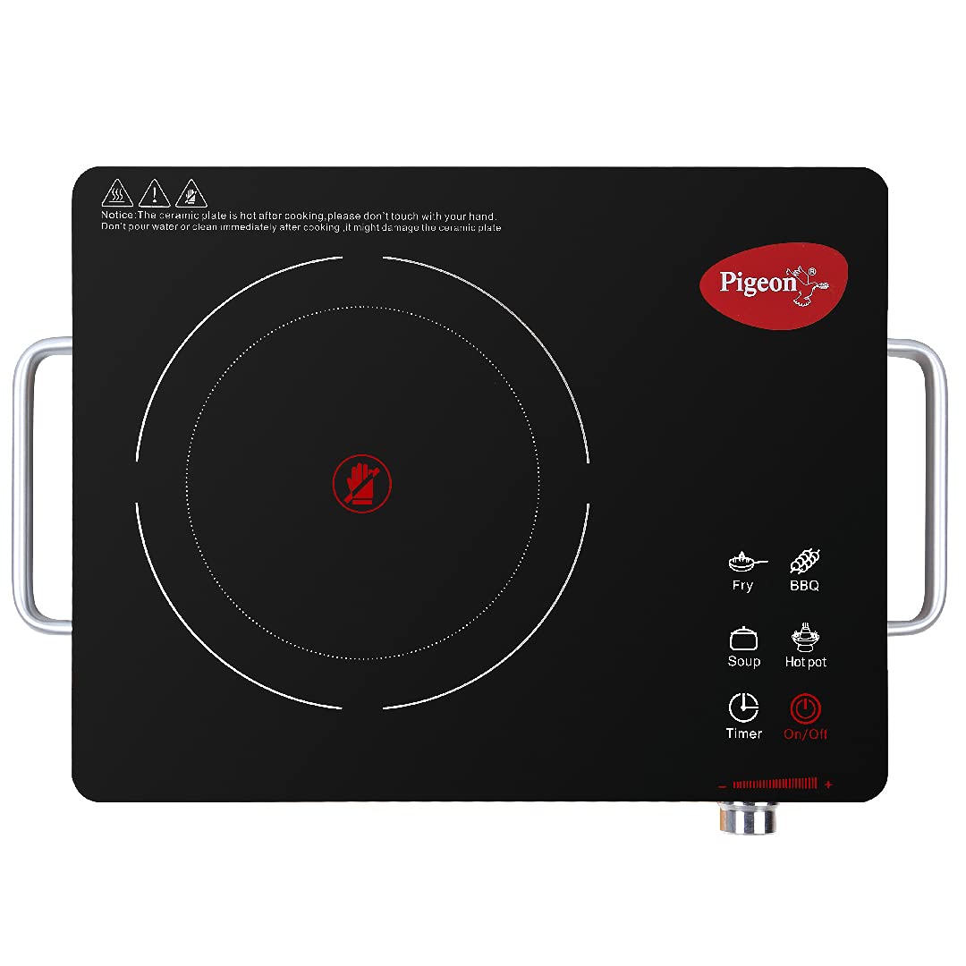 Pigeon Radiant Infrared Cooktop 2200W black ceramic glass surface with touch panel and jog dial top view