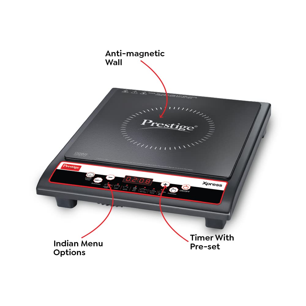 Prestige 1200W Induction Cooktop Black with Automatic Voltage Regulator for Indian Kitchens