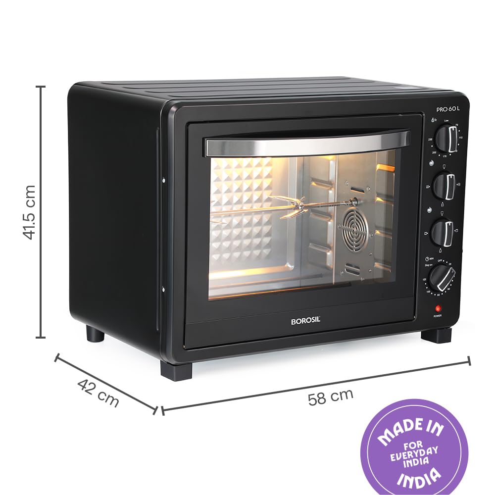 Borosil 60L Black Pro OTG with motorized rotisserie system dimensions