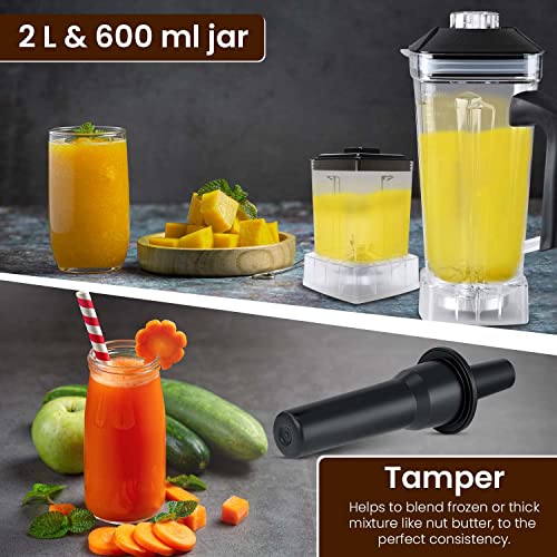 AGARO Royal Professional Blender/Grinder/Mixer, 2000W, 5 Preset Function, Commercial heavy duty blender, High Power & Speed Blender, 9 Speed Settings, Pulse & Timer, 2L & 600ml Small Grinding Jar
