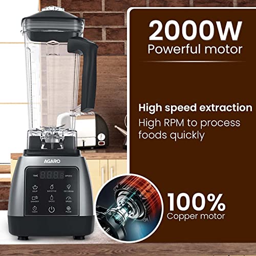 AGARO Royal Professional Blender/Grinder/Mixer, 2000W, 5 Preset Function, Commercial heavy duty blender, High Power & Speed Blender, 9 Speed Settings, Pulse & Timer, 2L & 600ml Small Grinding Jar