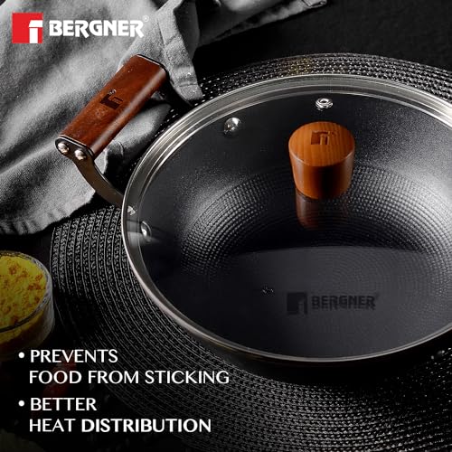 Bergner Odin 28 cm Cast Iron Kadai/Kadhai with Glass Lid, 3.3 L Capacity