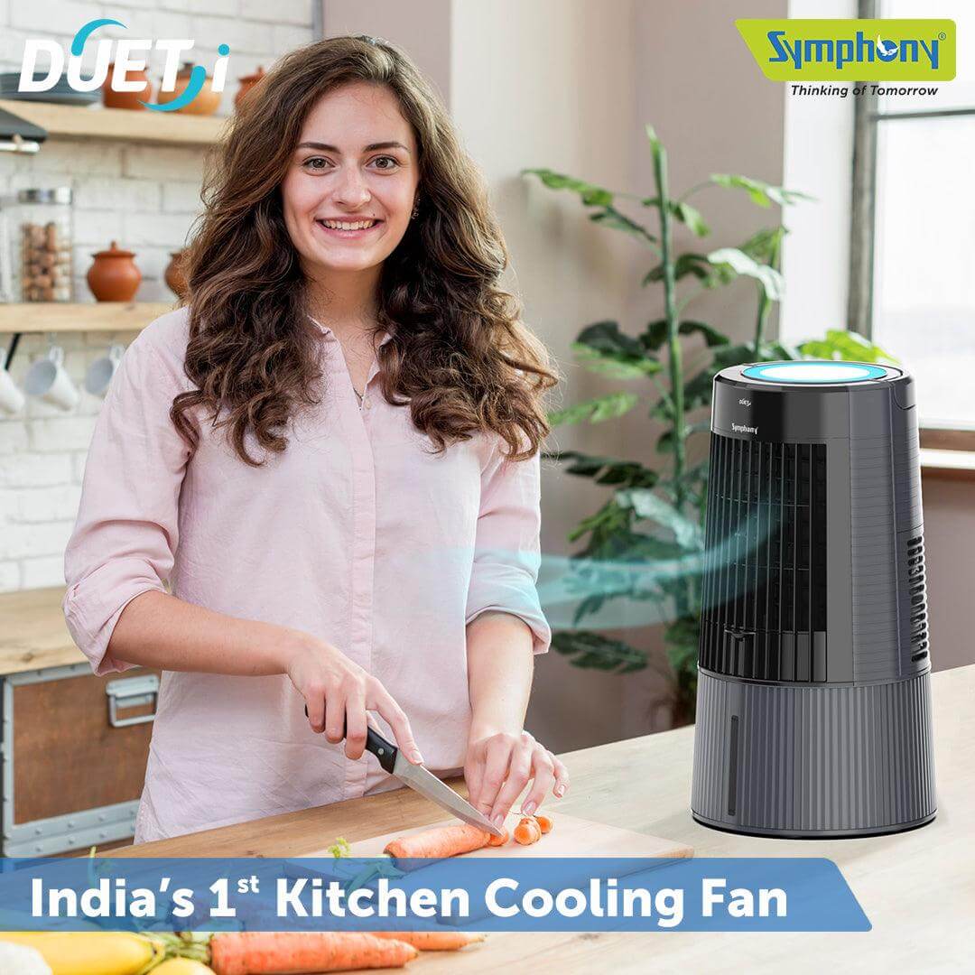Symphony Duet-i Kitchen Cooling Fan with Digital Touchscreen – 60W  used in kitchen cooling