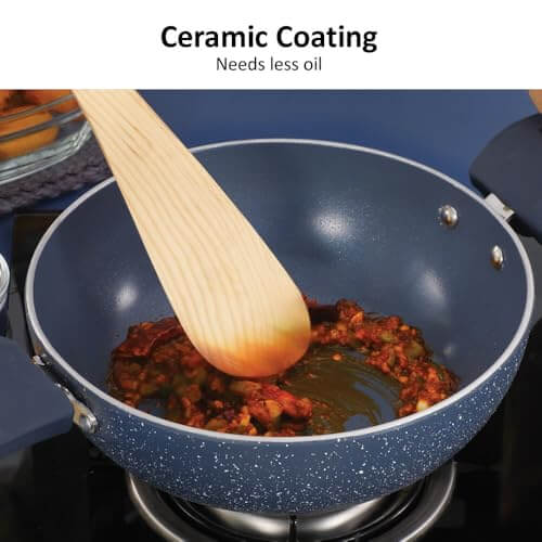 Hawkins Ceramic Nonstick 3-Piece Kitchen Gift Set - Deep Kadhai, Frying Pan, Tava