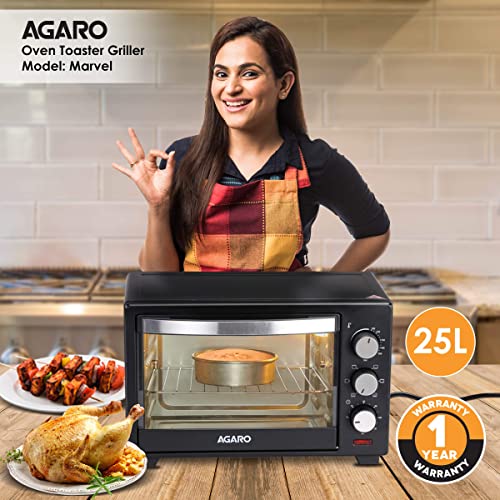 AGARO Marvel Oven Toaster Grill With Motorized Rotisserie & 5 Heating Modes (Black,25 Litres),1600 Watts,25 Liter