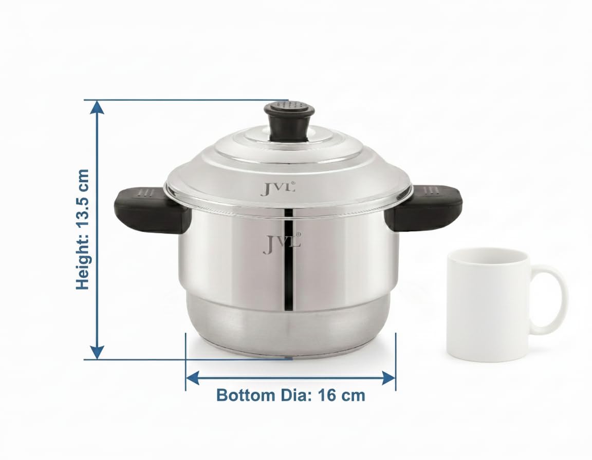 JVL Stainless Steel Sambar Idly Steamer 4 Plates 16 Cavity Compact Design