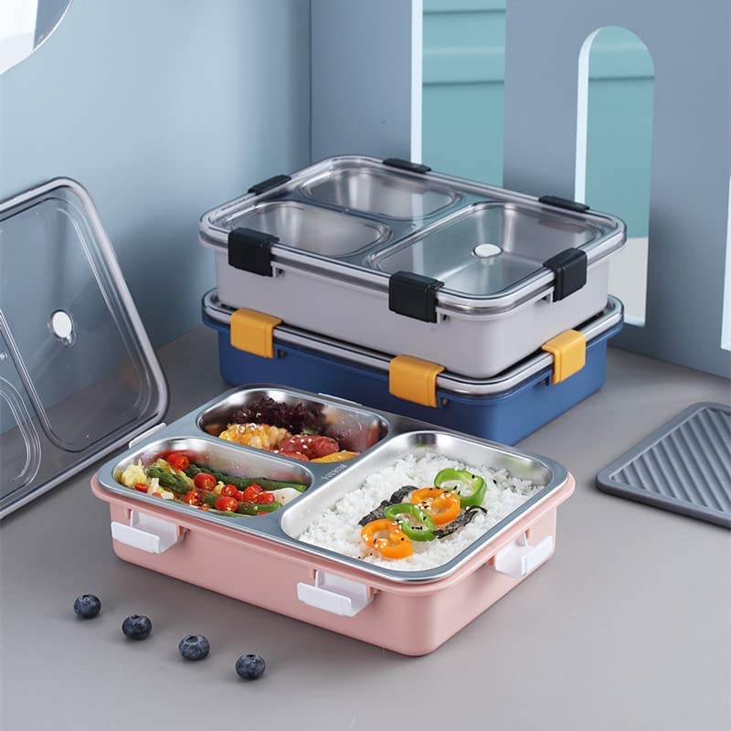 Lunch Box Compartment Stainless Steel with Spoon, for School, Lunch Box for Kids, Lunch Box for School & Office with a Fork, a Spoon and a Pair of Chopsticks