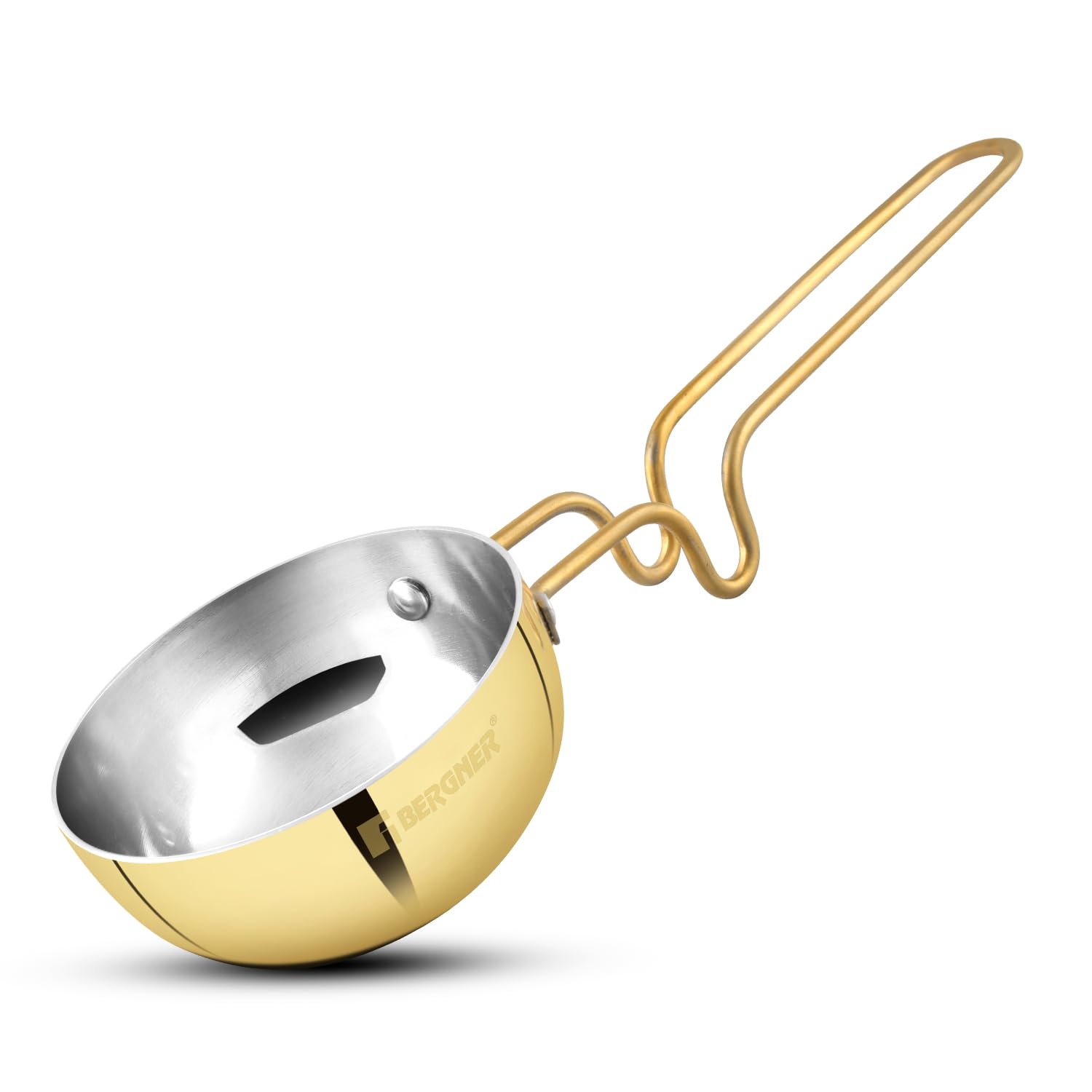 BERGNER Peetlam 12cm golden brass tadka pan with tin kalai coating for Indian cooking