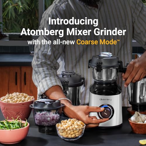 Atomberg Zenova Mixer Grinder with Coarse Mode, showcasing versatile jars and efficient operation in kitchen setting.