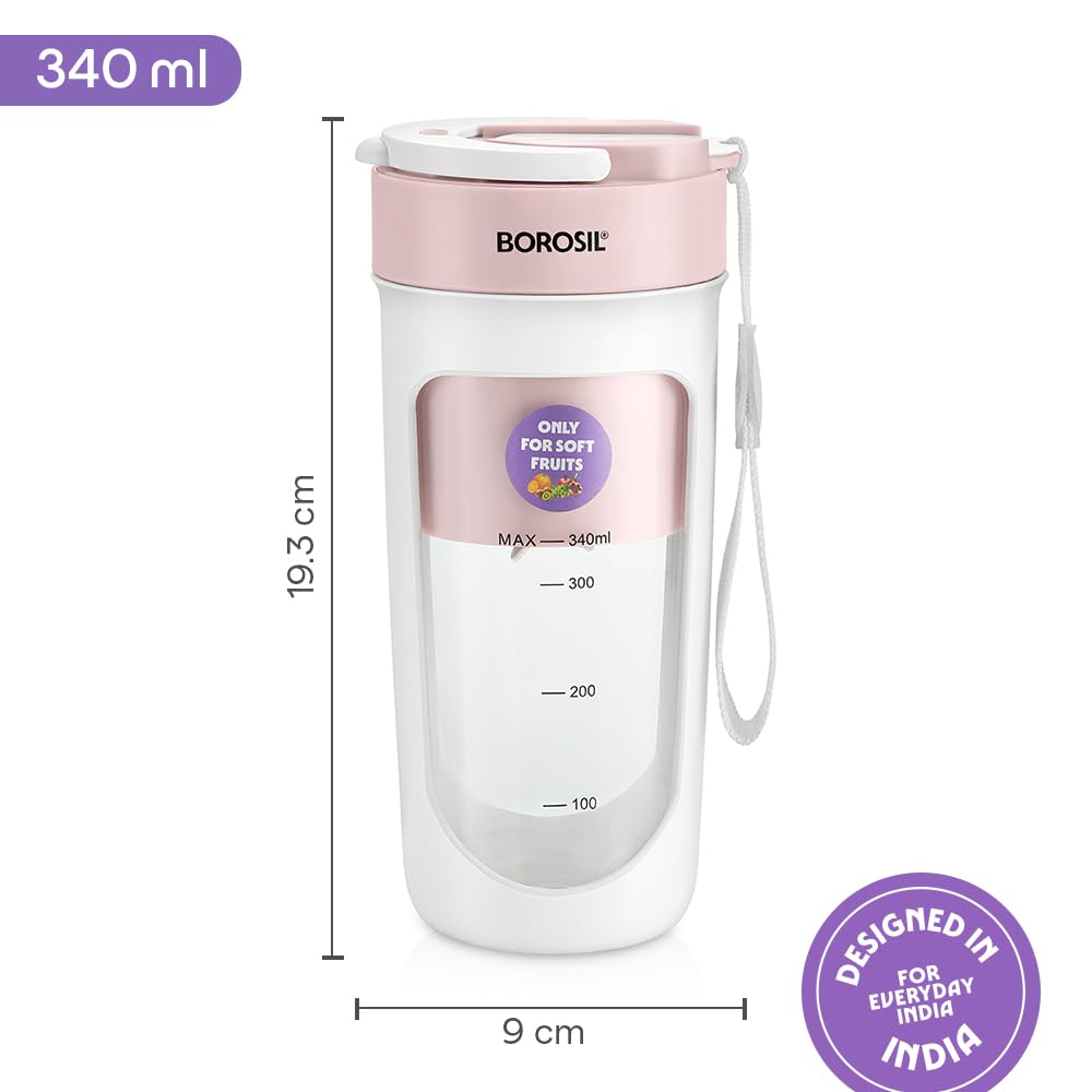 Borosil NutriSip Pink rechargeable mini blender twist-to-blend daily smoothies