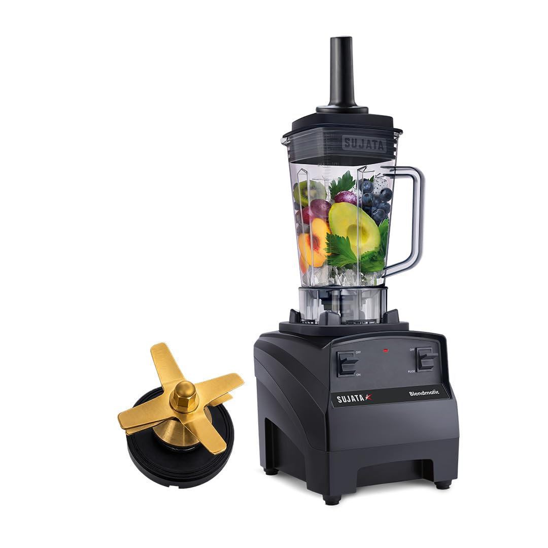 Sujata Blendmatic 1000 Mixer Grinder 1000W black front view with steel grinding jar