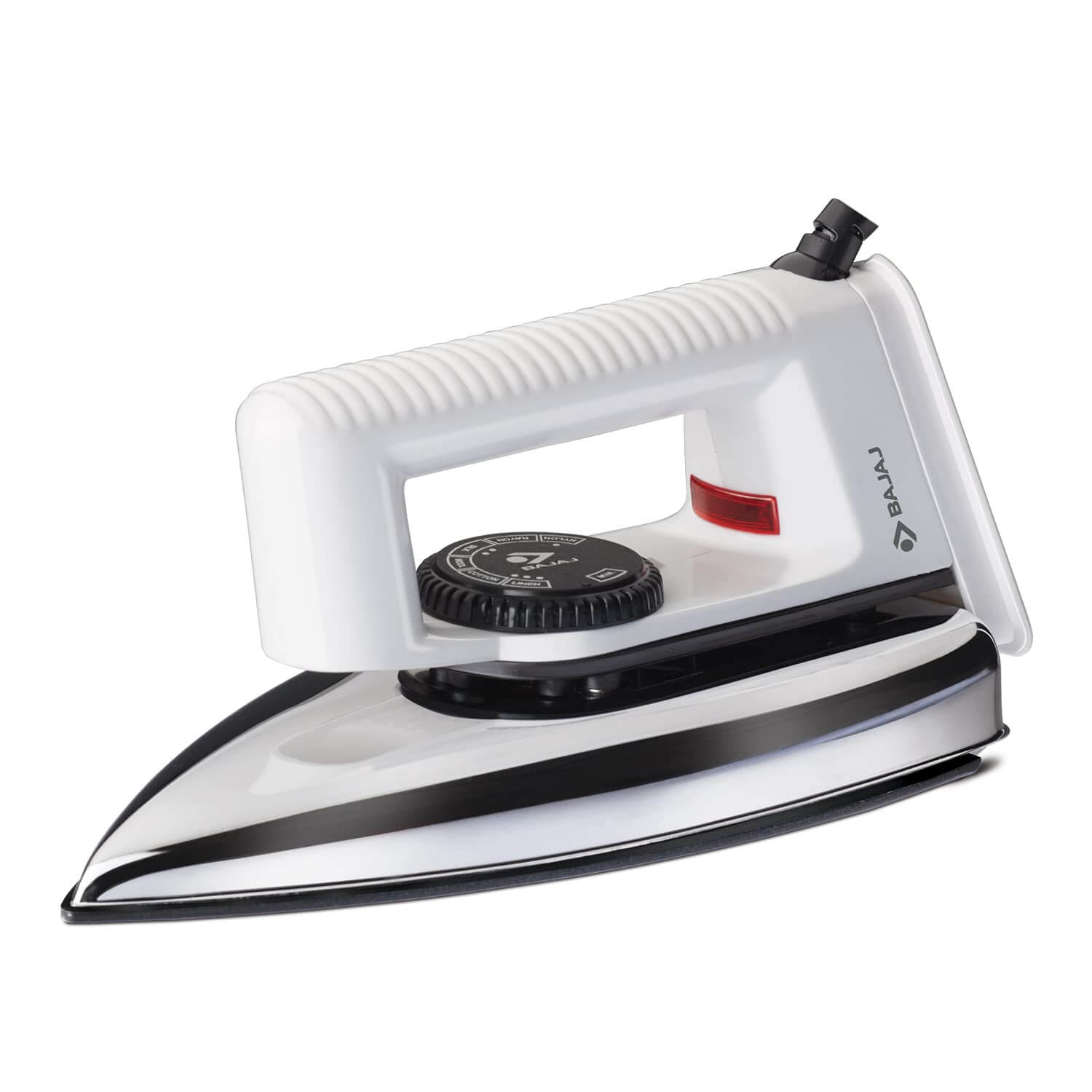 White Bajaj dry iron with advanced German coating and cool touch handle
