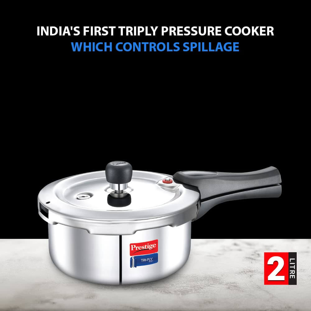 Prestige Svachh Triply Induction Base Outer Lid Pressure Cooker - Deep Lid, Spillage Control, 5-Year Warranty