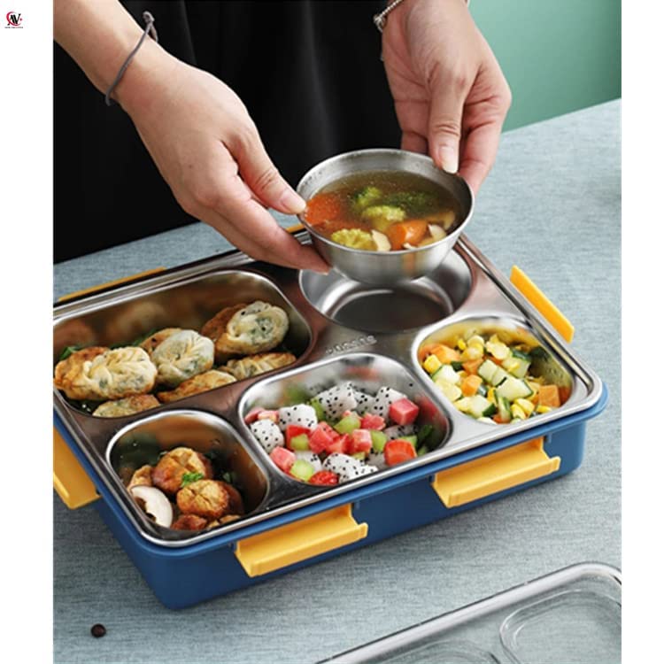 Lunch Box Compartment Stainless Steel with Spoon, for School, Lunch Box for Kids, Lunch Box for School & Office with a Fork, a Spoon and a Pair of Chopsticks