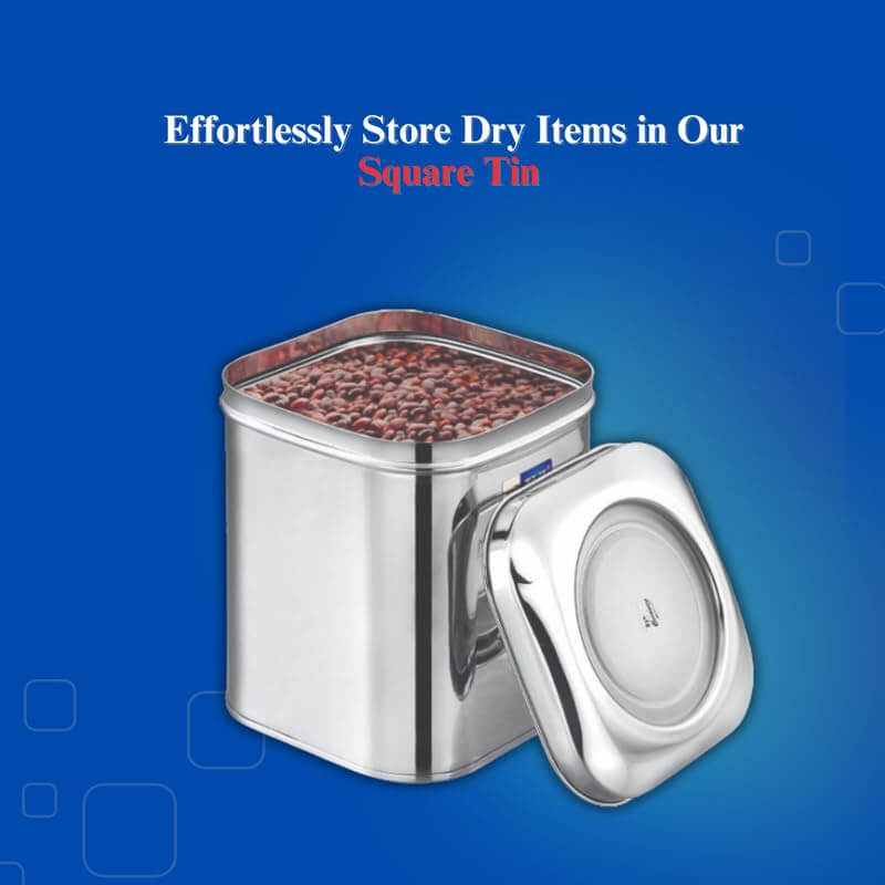 JVL Square Tin with Transparent Lid | Premium Dry Storage Box for Kitchen
