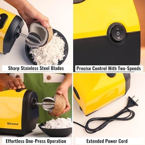 Brewine Electric Coconut Scraper & Citrus Press, 200W, 110V for USA/Canada