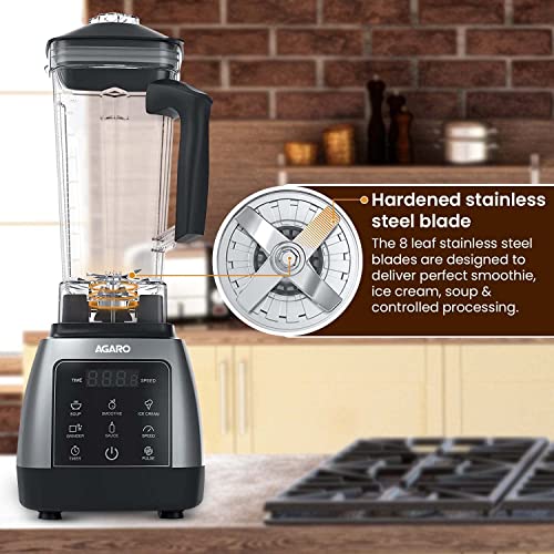AGARO Royal Professional Blender/Grinder/Mixer, 2000W, 5 Preset Function, Commercial heavy duty blender, High Power & Speed Blender, 9 Speed Settings, Pulse & Timer, 2L & 600ml Small Grinding Jar