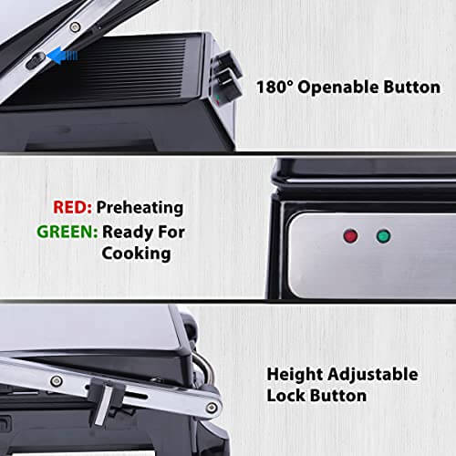 Large capacity sandwich maker with 180-degree opening and temperature control knobs