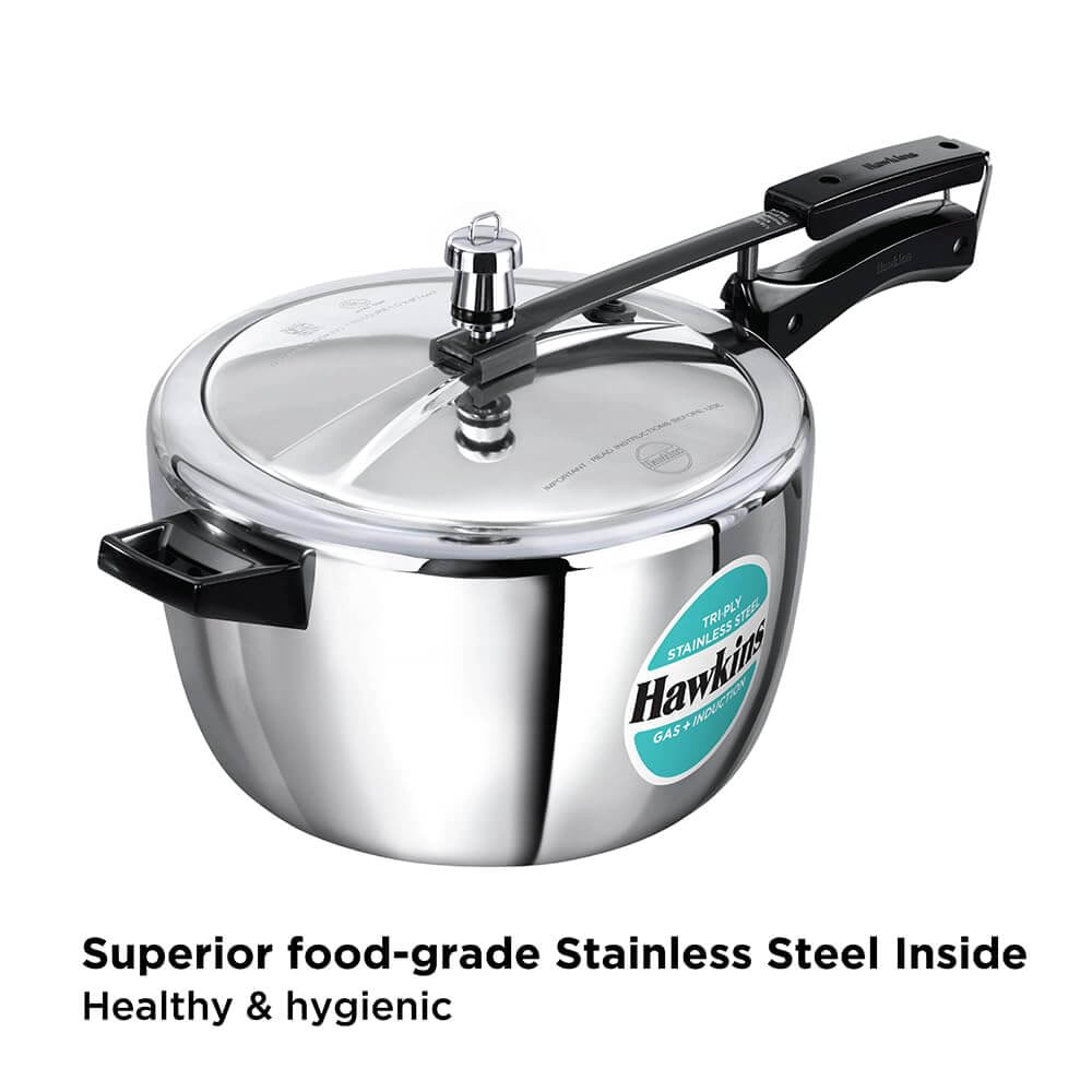 Hawkins Triply Stainless Steel Pressure Cooker - Inner Lid, Induction Compatible with 3mm Extra-Thick Base