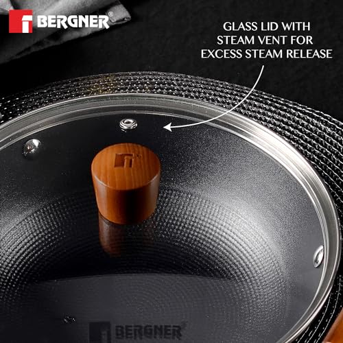 Bergner Odin 28 cm Cast Iron Kadai/Kadhai with Glass Lid, 3.3 L Capacity