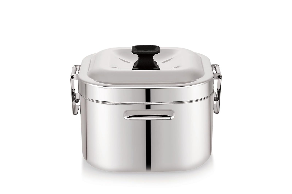 Coconut Cube stainless steel insulated hot pot in silver with square design