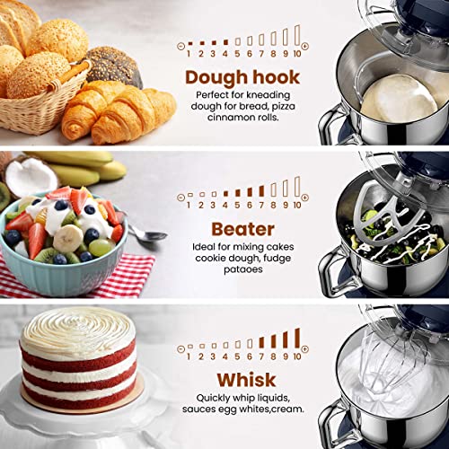 AGARO Elegant Stand Mixer, 1400W with 5.5L SS Bowl, 10 Speed Settings, Pulse Function, 100% Copper Motor, Includes Whisker, Beater, Dough Hook, Dark Grey