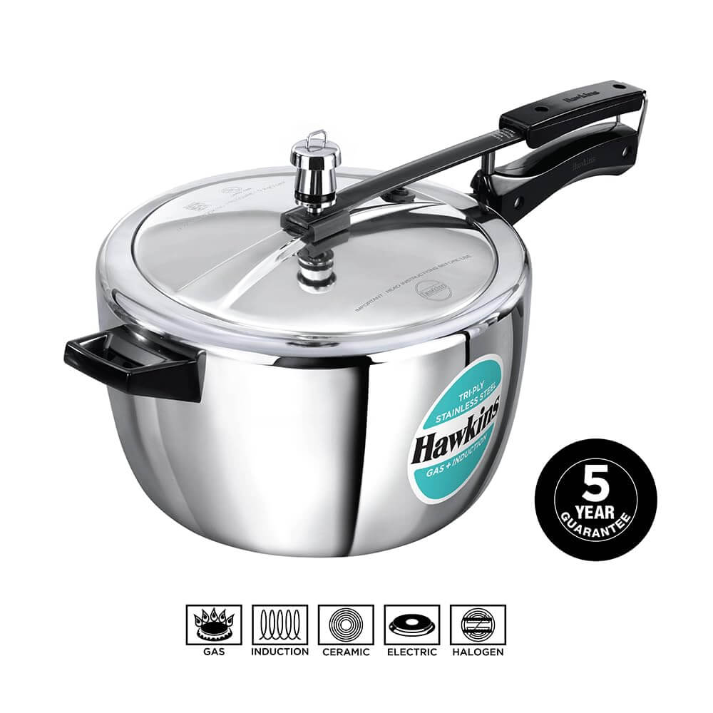 Hawkins Triply Stainless Steel Pressure Cooker - Inner Lid, Induction Compatible with 3mm Extra-Thick Base
