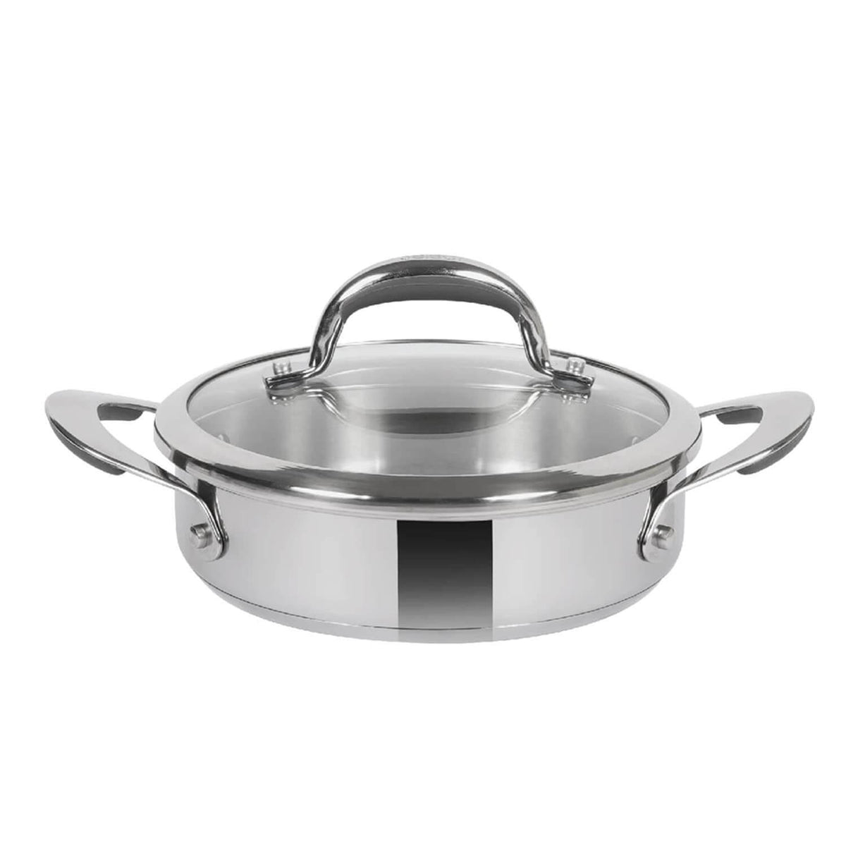 Meyer Select Nickel-Free Stainless Steel Sauteuse with Glass Lid | Triply Base Steel Pan | Gas & Induction Compatible | Dishwasher Safe