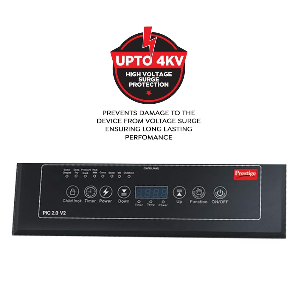 Prestige Induction Cooktop PIC 2.0 V2 Feather Touch Control Panel Close-Up with Indian Menu Options