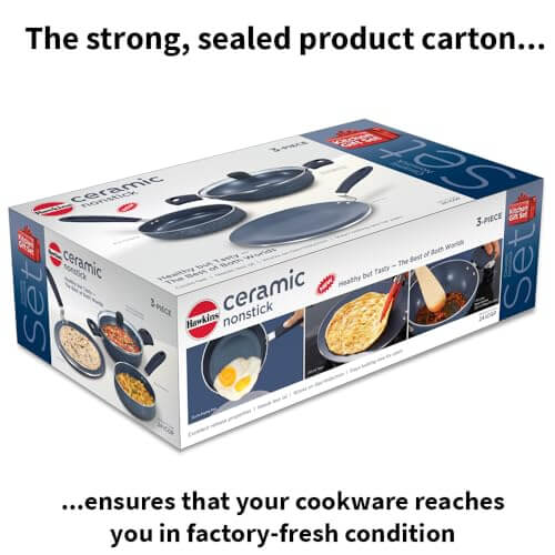 Hawkins Ceramic Nonstick 3-Piece Kitchen Gift Set - Deep Kadhai, Frying Pan, Tava