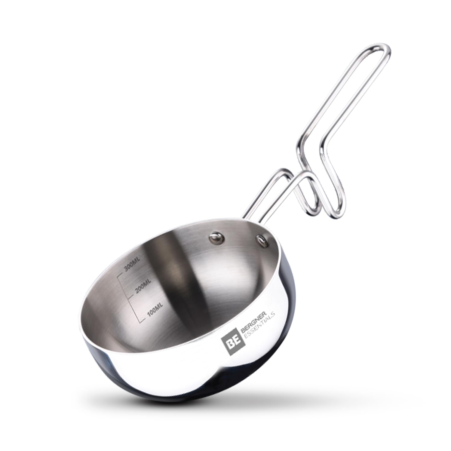 Bergner Essentials Tri-Ply Stainless Steel Tadka Pan, 10cm, 300ml, induction and gas compatible cookware.