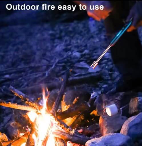 User igniting an outdoor fire with a flexible electric lighter, showcasing easy and efficient use.