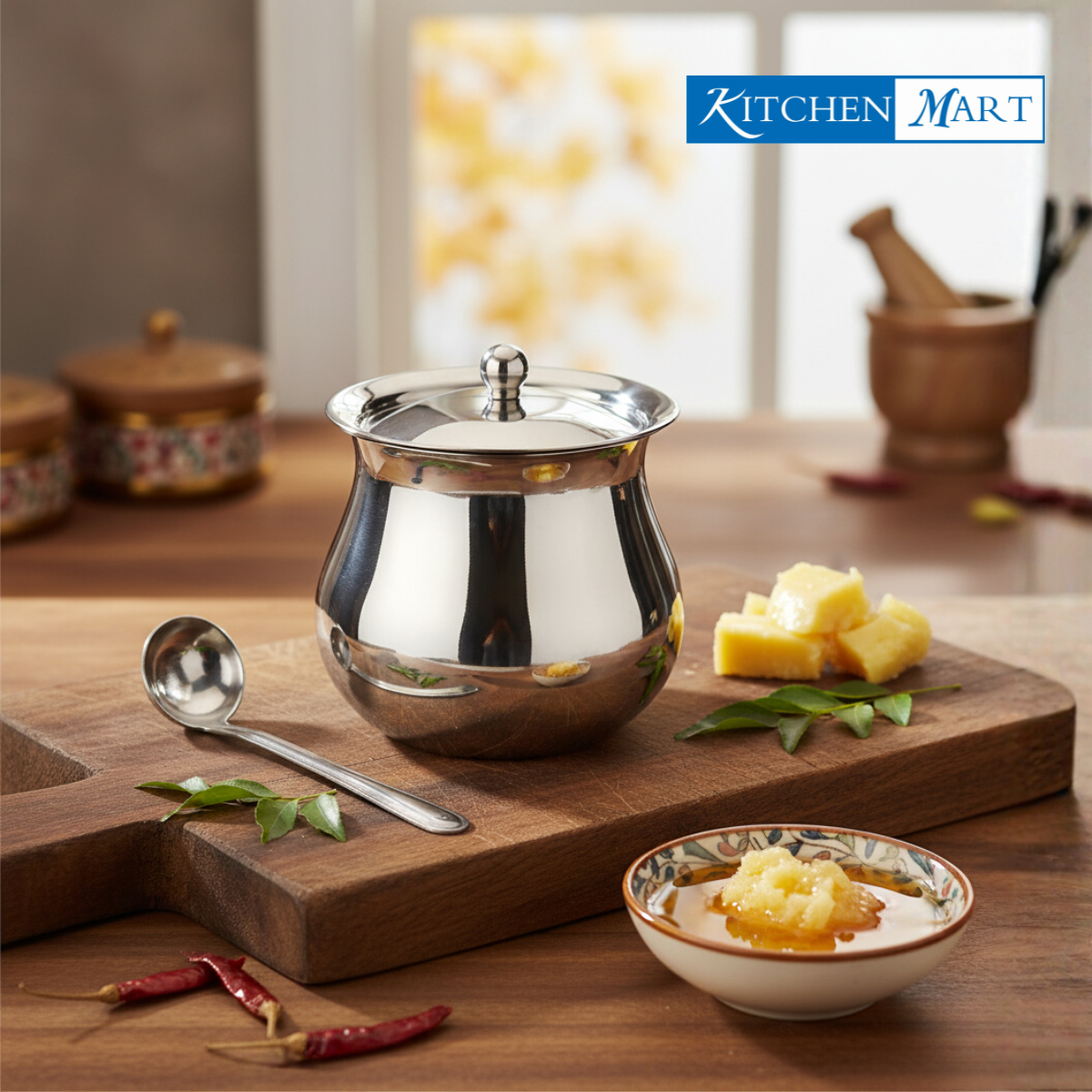 Premium stainless steel ghee storage container with lid