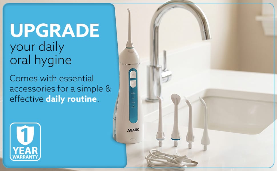 AGARO Ultra Plus IPX7 waterproof oral irrigator with USB charging cable