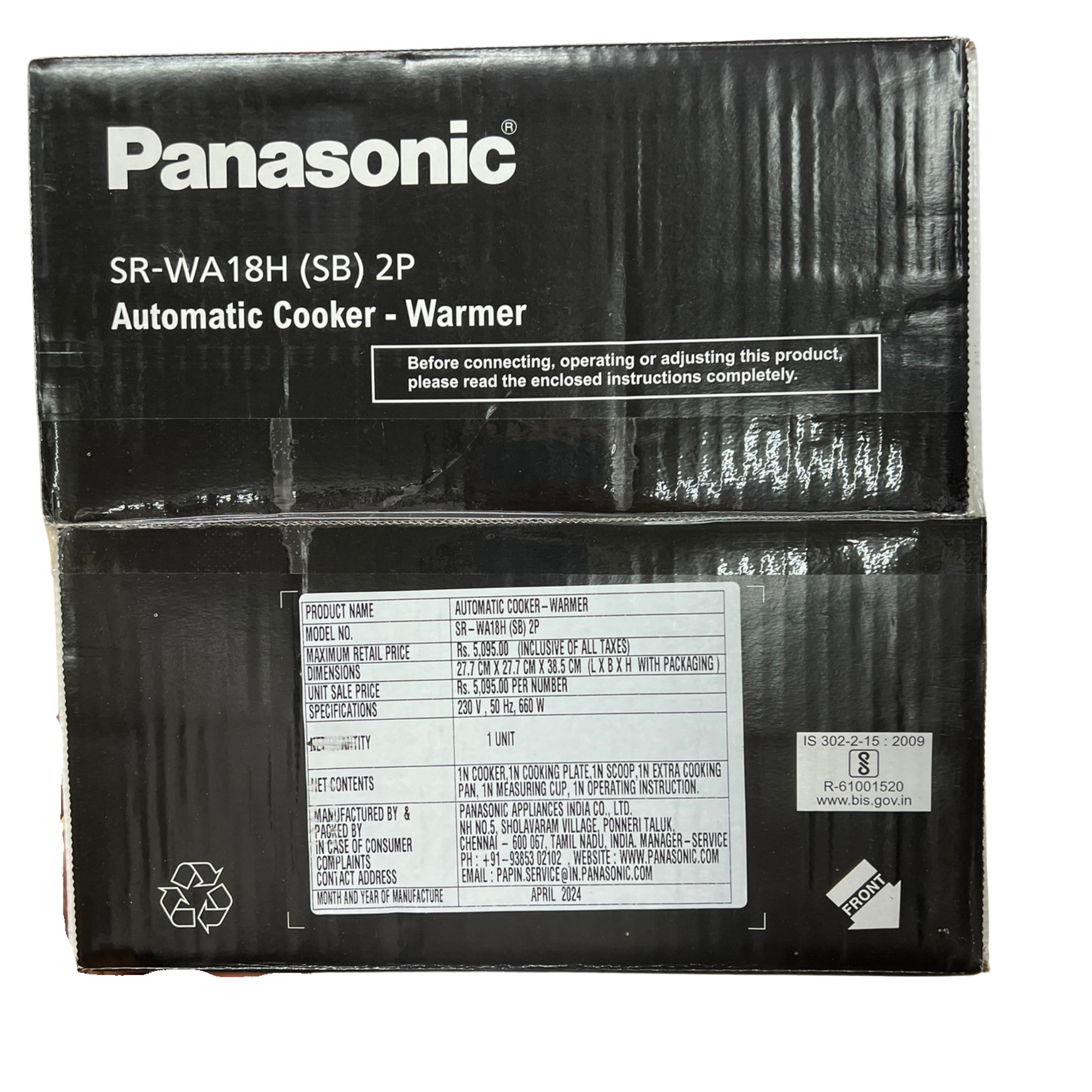 Panasonic SR-WA18H (SB) Automatic Rice Cooker - Sandwich Bottom Stainless Steel Inner Pot