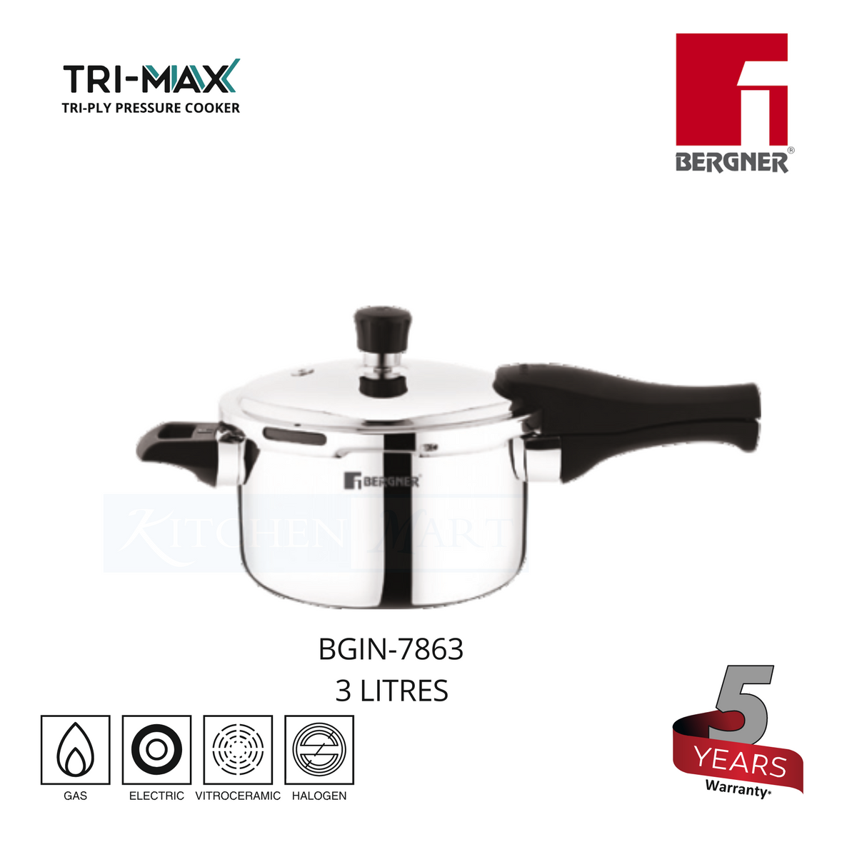 BERGNER TriMax Tri-Ply Stainless Steel Cooker With Outer Lid