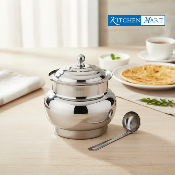 Kitchen Mart Stainless Steel XL Ghee Pot with Lid and Spoon
