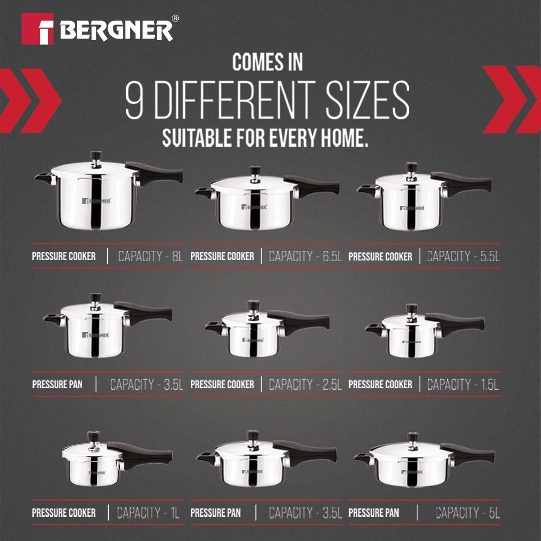 Bergner Argent Classic Triply Stainless Steel Pressure Cooker - Premium Quality