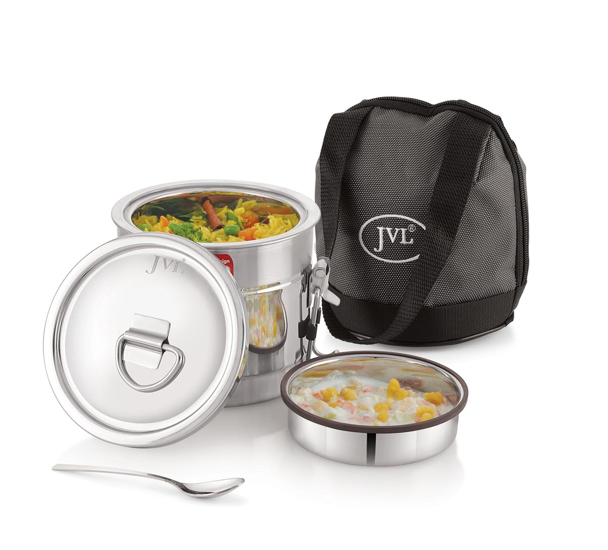 JVL Classicware Stainless Steel Insulated Hot Lunch Jar | Double-Wall | Leak-Proof | Spoon &amp; Carry Bag