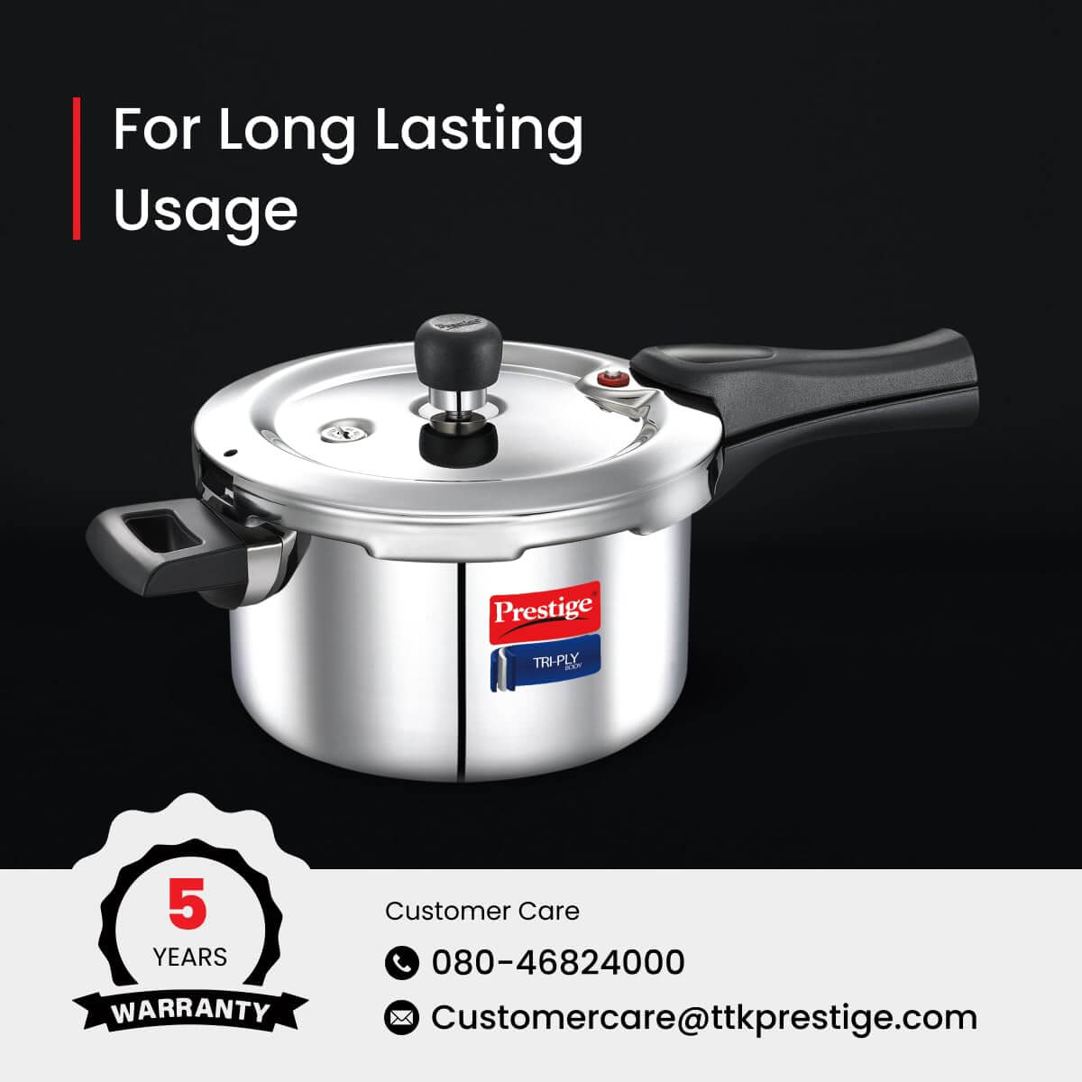 Prestige Svachh Triply Induction Base Outer Lid Pressure Cooker - Deep Lid, Spillage Control, 5-Year Warranty